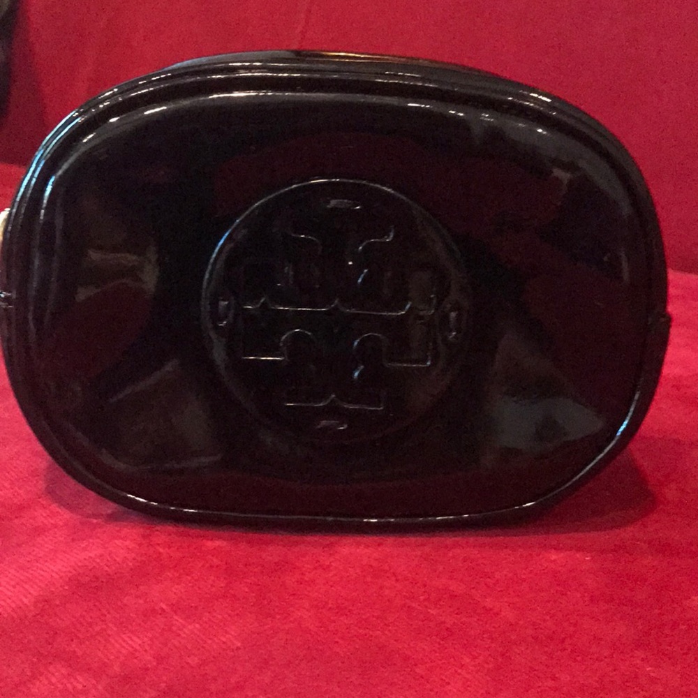 Tory Burch cosmetic case in black patent leather